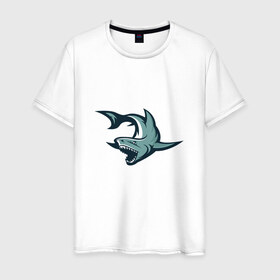 Мужская футболка хлопок с принтом Акула в Курске, 100% хлопок | прямой крой, круглый вырез горловины, длина до линии бедер, слегка спущенное плечо. | shark | челюсти