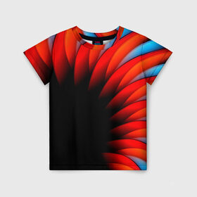 Детская футболка 3D с принтом Абстрактные лепестки в Курске, 100% гипоаллергенный полиэфир | прямой крой, круглый вырез горловины, длина до линии бедер, чуть спущенное плечо, ткань немного тянется | красный | черный | яркий