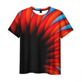 Мужская футболка 3D с принтом Абстрактные лепестки в Курске, 100% полиэфир | прямой крой, круглый вырез горловины, длина до линии бедер | красный | черный | яркий
