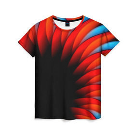 Женская футболка 3D с принтом Абстрактные лепестки в Курске, 100% полиэфир ( синтетическое хлопкоподобное полотно) | прямой крой, круглый вырез горловины, длина до линии бедер | красный | черный | яркий