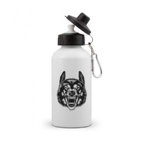 Бутылка спортивная с принтом Серый волк в Курске, металл | емкость — 500 мл, в комплекте две пластиковые крышки и карабин для крепления | Тематика изображения на принте: 