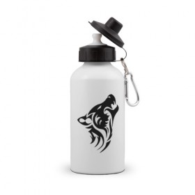 Бутылка спортивная с принтом Серый волк в Курске, металл | емкость — 500 мл, в комплекте две пластиковые крышки и карабин для крепления | Тематика изображения на принте: 