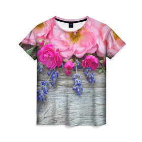 Женская футболка 3D с принтом Весенний аромат в Курске, 100% полиэфир ( синтетическое хлопкоподобное полотно) | прямой крой, круглый вырез горловины, длина до линии бедер | желтый | красный | любовь | новинки | подарок | розы | сердце | текстура | тюльпаны | цветы