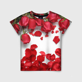 Детская футболка 3D с принтом Сильные чуства в Курске, 100% гипоаллергенный полиэфир | прямой крой, круглый вырез горловины, длина до линии бедер, чуть спущенное плечо, ткань немного тянется | желтый | красный | любовь | новинки | подарок | розы | сердце | текстура | тюльпаны | цветы