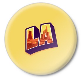 Значок с принтом Лос-Анджелес в Курске,  металл | круглая форма, металлическая застежка в виде булавки | california | los angeles | usa | америка | калифорния | лос анджелес | сша