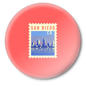 Значок с принтом Сан Диего в Курске,  металл | круглая форма, металлическая застежка в виде булавки | california | san diego | америка | калифорния | сан диего | сша