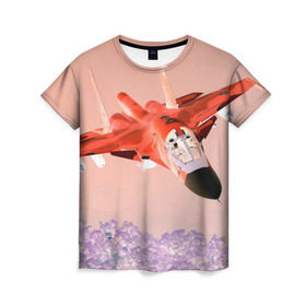 Женская футболка 3D с принтом Су 34 абстракция в Курске, 100% полиэфир ( синтетическое хлопкоподобное полотно) | прямой крой, круглый вырез горловины, длина до линии бедер | самолет