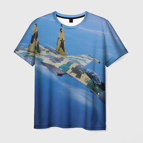 Мужская футболка 3D с принтом Су 35 в Курске, 100% полиэфир | прямой крой, круглый вырез горловины, длина до линии бедер | Тематика изображения на принте: самолет