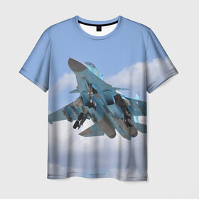 Мужская футболка 3D с принтом Сухой в Курске, 100% полиэфир | прямой крой, круглый вырез горловины, длина до линии бедер | самолет