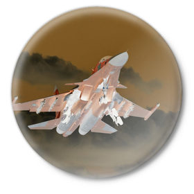 Значок с принтом Ночной полет Сухого в Курске,  металл | круглая форма, металлическая застежка в виде булавки | Тематика изображения на принте: 