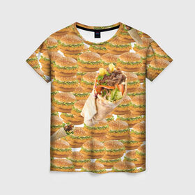 Женская футболка 3D с принтом Best food ever в Курске, 100% полиэфир ( синтетическое хлопкоподобное полотно) | прямой крой, круглый вырез горловины, длина до линии бедер | burger | fast food | бургер | донер | фастфуд | шава | шаурма