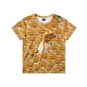 Детская футболка 3D с принтом Best food ever в Курске, 100% гипоаллергенный полиэфир | прямой крой, круглый вырез горловины, длина до линии бедер, чуть спущенное плечо, ткань немного тянется | Тематика изображения на принте: burger | fast food | бургер | донер | фастфуд | шава | шаурма
