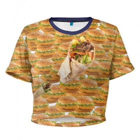 Женская футболка 3D укороченная с принтом Best food ever в Курске, 100% полиэстер | круглая горловина, длина футболки до линии талии, рукава с отворотами | burger | fast food | бургер | донер | фастфуд | шава | шаурма