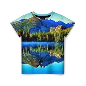 Детская футболка 3D с принтом Switzerland в Курске, 100% гипоаллергенный полиэфир | прямой крой, круглый вырез горловины, длина до линии бедер, чуть спущенное плечо, ткань немного тянется | kander valley | switzerland | вечер | вода | горы | деревья | зима | лес | огни | озеро | парк | подсветка | снег | швейцария