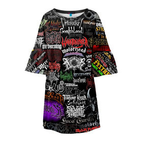 Детское платье 3D с принтом Hard Rock в Курске, 100% полиэстер | прямой силуэт, чуть расширенный к низу. Круглая горловина, на рукавах — воланы | Тематика изображения на принте: music | rock | rock and roll | музыка | рок