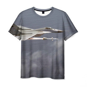 Мужская футболка 3D с принтом Атака МиГ-29 в Курске, 100% полиэфир | прямой крой, круглый вырез горловины, длина до линии бедер | Тематика изображения на принте: самолет