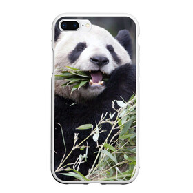 Чехол для iPhone 7Plus/8 Plus матовый с принтом Панда кушает в Курске, Силикон | Область печати: задняя сторона чехла, без боковых панелей | бамбук | животное | медведь