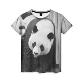 Женская футболка 3D с принтом Панды чб фото в Курске, 100% полиэфир ( синтетическое хлопкоподобное полотно) | прямой крой, круглый вырез горловины, длина до линии бедер | бамбук | животное | медведь