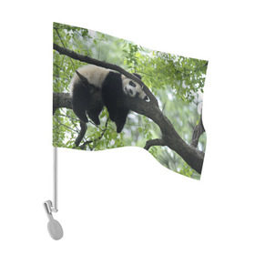 Флаг для автомобиля с принтом Панда спит на ветке в Курске, 100% полиэстер | Размер: 30*21 см | бамбук | животное | медведь
