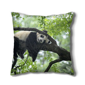 Подушка 3D с принтом Панда спит на ветке в Курске, наволочка – 100% полиэстер, наполнитель – холлофайбер (легкий наполнитель, не вызывает аллергию). | состоит из подушки и наволочки. Наволочка на молнии, легко снимается для стирки | бамбук | животное | медведь