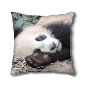 Подушка 3D с принтом Лапка панда в Курске, наволочка – 100% полиэстер, наполнитель – холлофайбер (легкий наполнитель, не вызывает аллергию). | состоит из подушки и наволочки. Наволочка на молнии, легко снимается для стирки | бамбук | животное | медведь