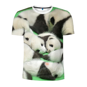 Мужская футболка 3D спортивная с принтом Новорожденные панды в Курске, 100% полиэстер с улучшенными характеристиками | приталенный силуэт, круглая горловина, широкие плечи, сужается к линии бедра | Тематика изображения на принте: бамбук | животное | медведь