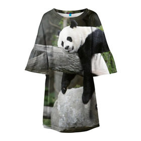 Детское платье 3D с принтом Большая уставшая панда в Курске, 100% полиэстер | прямой силуэт, чуть расширенный к низу. Круглая горловина, на рукавах — воланы | бамбук | животное | медведь