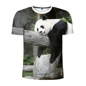Мужская футболка 3D спортивная с принтом Большая уставшая панда в Курске, 100% полиэстер с улучшенными характеристиками | приталенный силуэт, круглая горловина, широкие плечи, сужается к линии бедра | Тематика изображения на принте: бамбук | животное | медведь