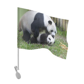 Флаг для автомобиля с принтом Мамочка и сыночек панды в Курске, 100% полиэстер | Размер: 30*21 см | бамбук | животное | медведь