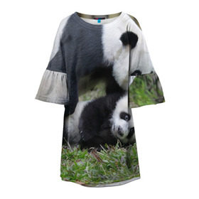 Детское платье 3D с принтом Мамочка и сыночек панды в Курске, 100% полиэстер | прямой силуэт, чуть расширенный к низу. Круглая горловина, на рукавах — воланы | бамбук | животное | медведь