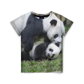 Детская футболка 3D с принтом Мамочка и сыночек панды в Курске, 100% гипоаллергенный полиэфир | прямой крой, круглый вырез горловины, длина до линии бедер, чуть спущенное плечо, ткань немного тянется | бамбук | животное | медведь
