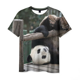 Мужская футболка 3D с принтом Паркур панда в Курске, 100% полиэфир | прямой крой, круглый вырез горловины, длина до линии бедер | бамбук | животное | медведь