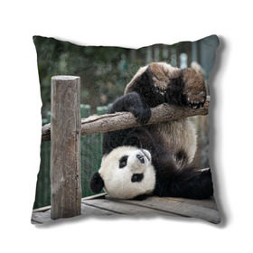 Подушка 3D с принтом Паркур панда в Курске, наволочка – 100% полиэстер, наполнитель – холлофайбер (легкий наполнитель, не вызывает аллергию). | состоит из подушки и наволочки. Наволочка на молнии, легко снимается для стирки | бамбук | животное | медведь