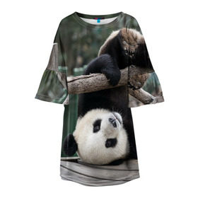 Детское платье 3D с принтом Паркур панда в Курске, 100% полиэстер | прямой силуэт, чуть расширенный к низу. Круглая горловина, на рукавах — воланы | бамбук | животное | медведь
