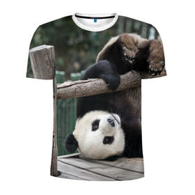 Мужская футболка 3D спортивная с принтом Паркур панда в Курске, 100% полиэстер с улучшенными характеристиками | приталенный силуэт, круглая горловина, широкие плечи, сужается к линии бедра | Тематика изображения на принте: бамбук | животное | медведь