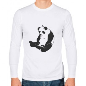 Мужской лонгслив хлопок с принтом Задумчивый панда в Курске, 100% хлопок |  | Тематика изображения на принте: бамбук | животное | медведь
