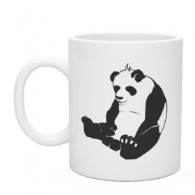 Кружка с принтом Задумчивый панда в Курске, керамика | объем — 330 мл, диаметр — 80 мм. Принт наносится на бока кружки, можно сделать два разных изображения | Тематика изображения на принте: бамбук | животное | медведь