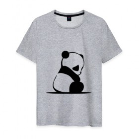 Мужская футболка хлопок с принтом Грустный панда в Курске, 100% хлопок | прямой крой, круглый вырез горловины, длина до линии бедер, слегка спущенное плечо. | Тематика изображения на принте: бамбук | животное | медведь