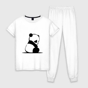 Женская пижама хлопок с принтом Грустный панда в Курске, 100% хлопок | брюки и футболка прямого кроя, без карманов, на брюках мягкая резинка на поясе и по низу штанин | бамбук | животное | медведь