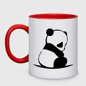 Кружка двухцветная с принтом Грустный панда в Курске, керамика | объем — 330 мл, диаметр — 80 мм. Цветная ручка и кайма сверху, в некоторых цветах — вся внутренняя часть | бамбук | животное | медведь
