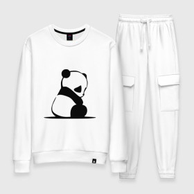 Женский костюм хлопок с принтом Грустный панда в Курске, 100% хлопок | на свитшоте круглая горловина, мягкая резинка по низу. Брюки заужены к низу, на них два вида карманов: два 