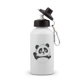 Бутылка спортивная с принтом Привет, я панда в Курске, металл | емкость — 500 мл, в комплекте две пластиковые крышки и карабин для крепления | Тематика изображения на принте: бамбук | животное | медведь