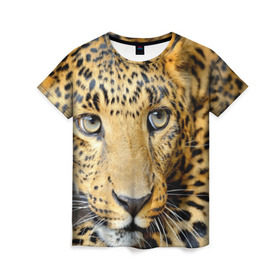 Женская футболка 3D с принтом Леопард в Курске, 100% полиэфир ( синтетическое хлопкоподобное полотно) | прямой крой, круглый вырез горловины, длина до линии бедер | властелин | глаз | грация | животные | зверь | кот | кошачий | кошки | крупный | леопард | лес | млекопитающее | природа | пятна | рыжий | усатый | усы | фауна | флора | хищник | хозяин | царь джунгли