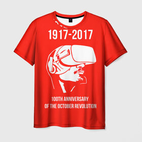 Мужская футболка 3D с принтом 100 лет революции в Курске, 100% полиэфир | прямой крой, круглый вырез горловины, длина до линии бедер | 100 лет революции | vr | великая октябрьская революция | ленин | юбилей