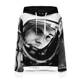 Женская толстовка 3D с принтом Юрий Гагарин в Курске, 100% полиэстер  | двухслойный капюшон со шнурком для регулировки, мягкие манжеты на рукавах и по низу толстовки, спереди карман-кенгуру с мягким внутренним слоем. | первый космонавт