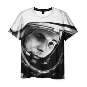 Мужская футболка 3D с принтом Юрий Гагарин в Курске, 100% полиэфир | прямой крой, круглый вырез горловины, длина до линии бедер | первый космонавт