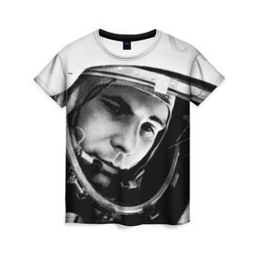Женская футболка 3D с принтом Юрий Гагарин в Курске, 100% полиэфир ( синтетическое хлопкоподобное полотно) | прямой крой, круглый вырез горловины, длина до линии бедер | Тематика изображения на принте: первый космонавт