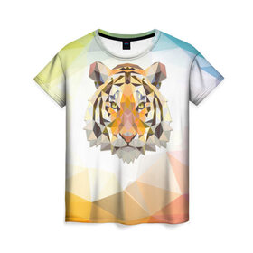 Женская футболка 3D с принтом Тигр в Курске, 100% полиэфир ( синтетическое хлопкоподобное полотно) | прямой крой, круглый вырез горловины, длина до линии бедер | большая кошка | дикие животные | животные | тигр