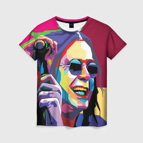Женская футболка 3D с принтом Оззи Осборн в Курске, 100% полиэфир ( синтетическое хлопкоподобное полотно) | прямой крой, круглый вырез горловины, длина до линии бедер | ozzy osbourne | rock | металл | оззи | осборн | рок