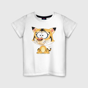 Детская футболка хлопок с принтом Тигра в Курске, 100% хлопок | круглый вырез горловины, полуприлегающий силуэт, длина до линии бедер | 